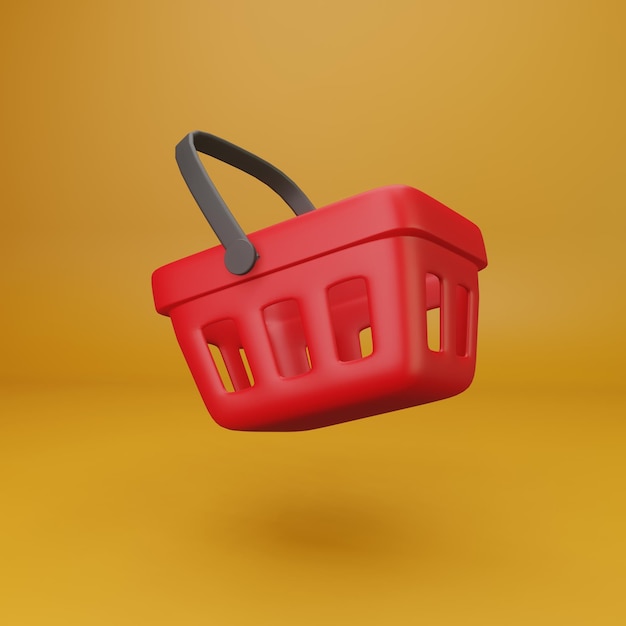 Renderização 3D de uma cesta de compras vermelha