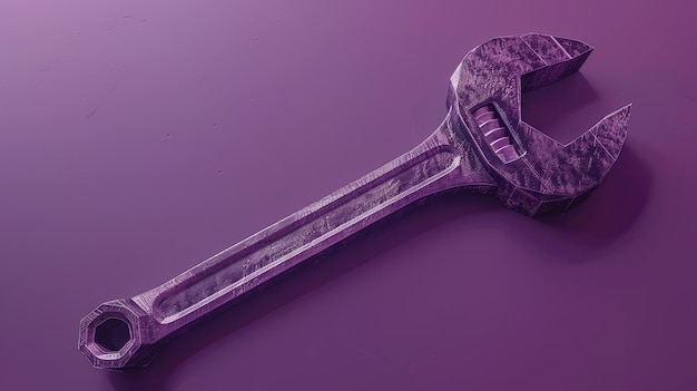 Foto renderização 3d de uma chave regulável roxa em um fundo roxo a chave é feita de metal e tem uma superfície brilhante