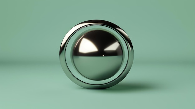 Foto renderização 3d de uma esfera de metal brilhante com um anel em torno dela a esfera está sentada em uma superfície verde