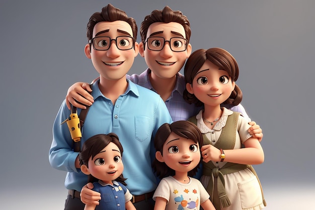 Renderização 3D de uma família feliz