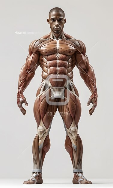 Foto renderização 3d de uma figura masculina com mapas musculares isolados em fundo branco