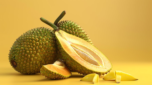 Foto renderização 3d de uma fruta de durian o durian é uma fruta tropical conhecida por seu grande tamanho e sua pele espinhosas distintiva