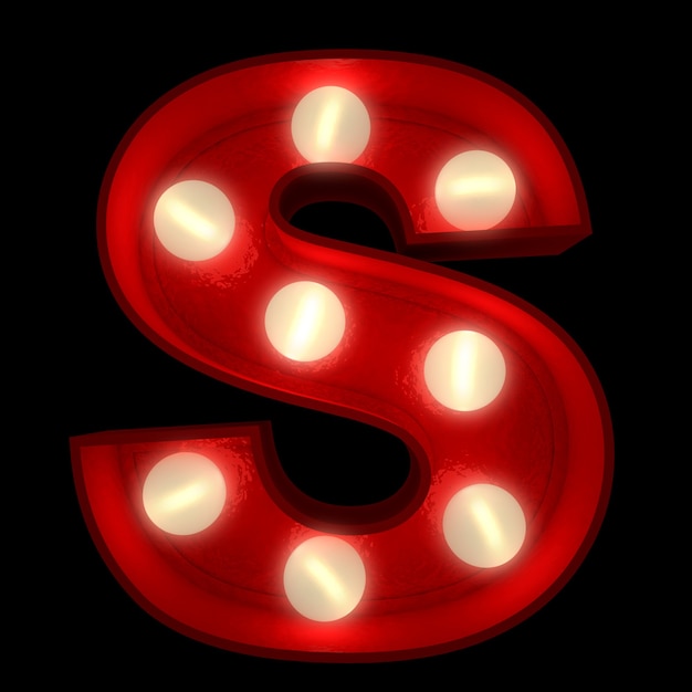 Foto renderização 3d de uma letra s brilhante, ideal para placas do show business