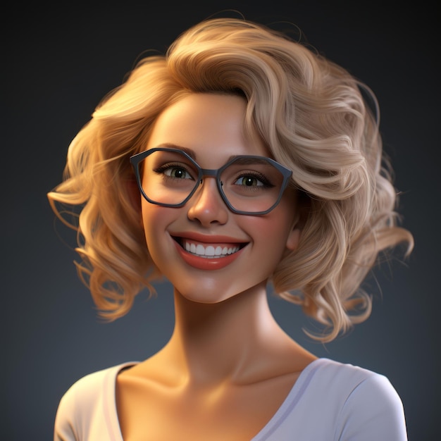 Renderização 3D de uma linda mulher loira com óculos