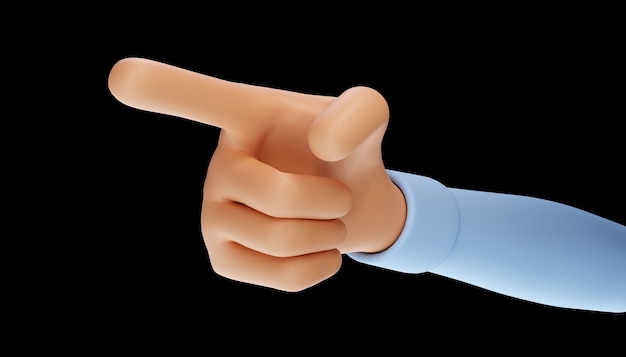 Renderização 3D de uma mão mostrando um dedo ou apontando
