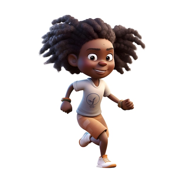 Renderização 3D de uma menina afro-americana com postura de corrida