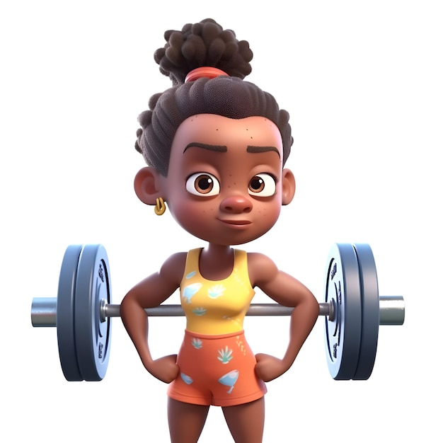 Foto renderização 3d de uma menina afro-americana com uma barra