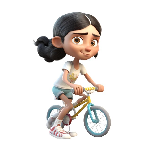 Renderização 3D de uma menina com um ciclista