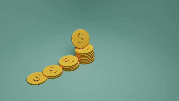 renderização 3D de uma pilha de moedas crescentes