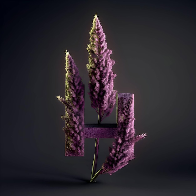 Renderização 3D de uma planta roxa na forma de uma casa