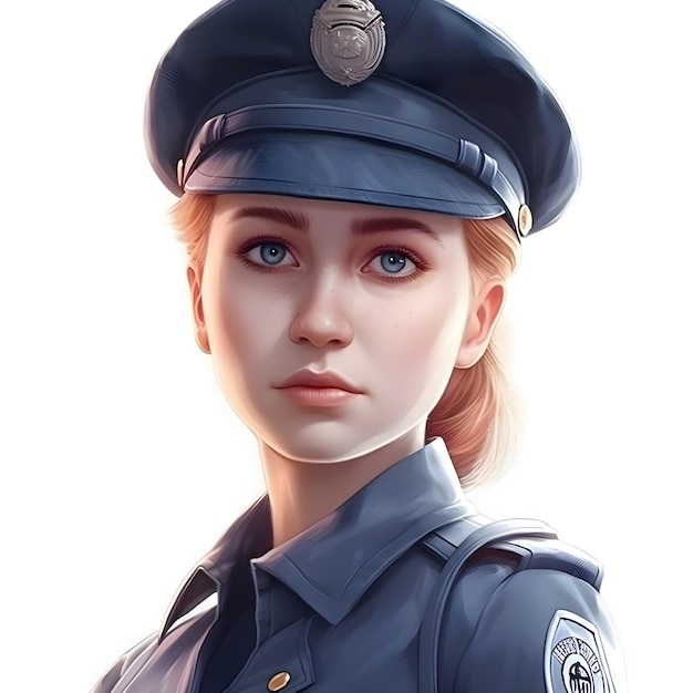 renderização 3D de uma policial feminina isolada no fundo branco