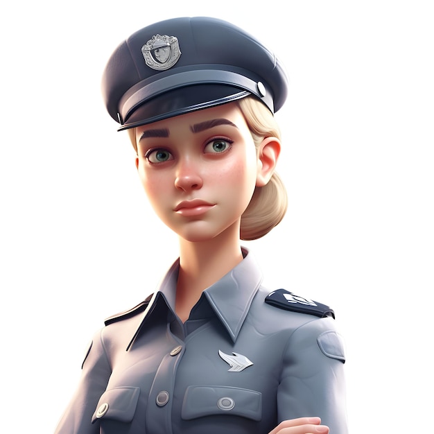 renderização 3D de uma policial feminina isolada no fundo branco