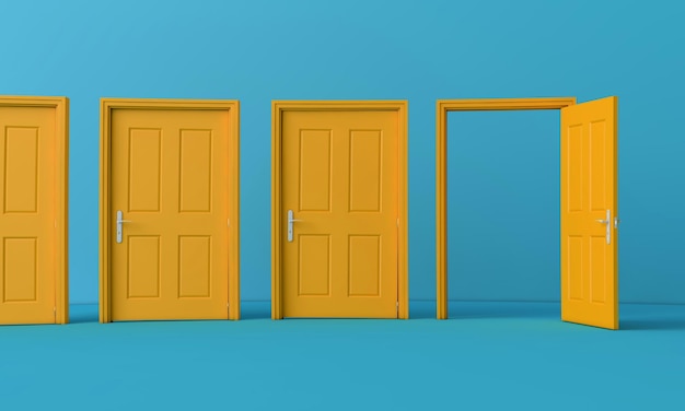 Renderização 3D de uma porta aberta. Conceito de oportunidade de negócio.