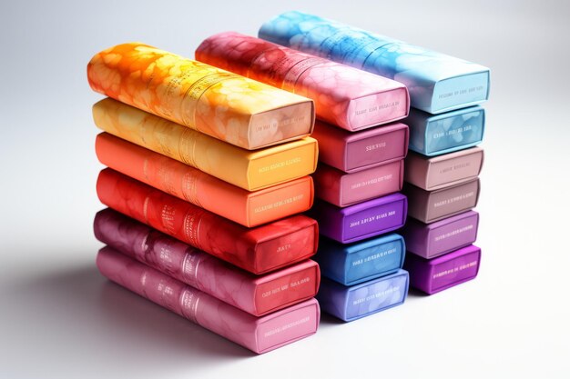 Renderização 3D de uma série de antologias de poesia em cores do arco-íris Generative ai