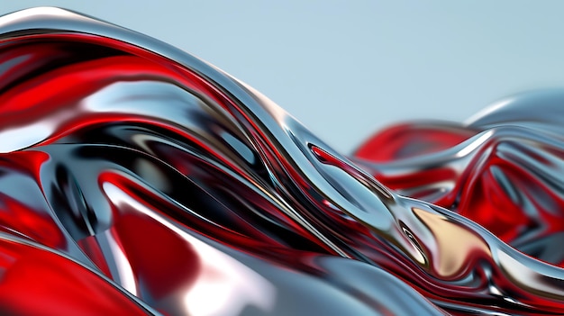 Foto renderização 3d de uma superfície metálica lisa com destaques vermelhos e prateados