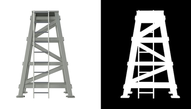 Renderização 3D de uma torre sobre fundo branco com canal alfa