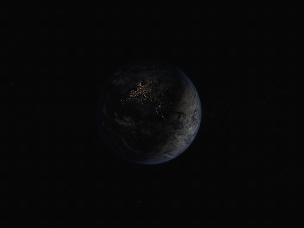 Renderização 3D de uma vista do planeta Terra a partir do espaço