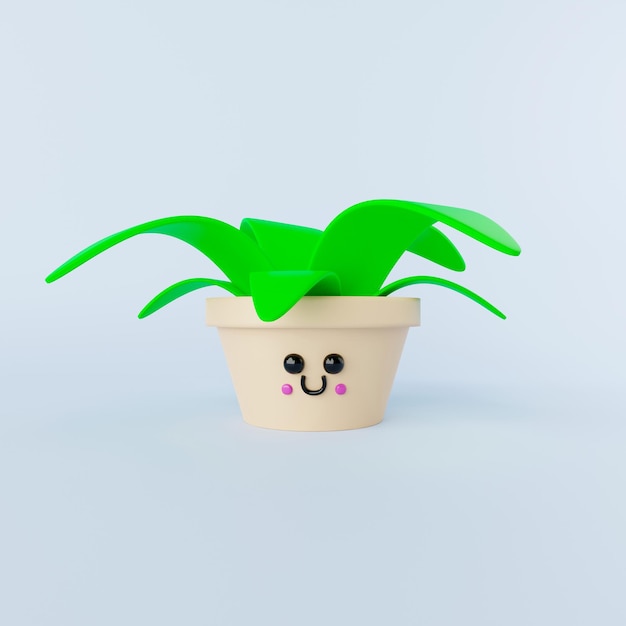 renderização 3D de vaso de flores fofo