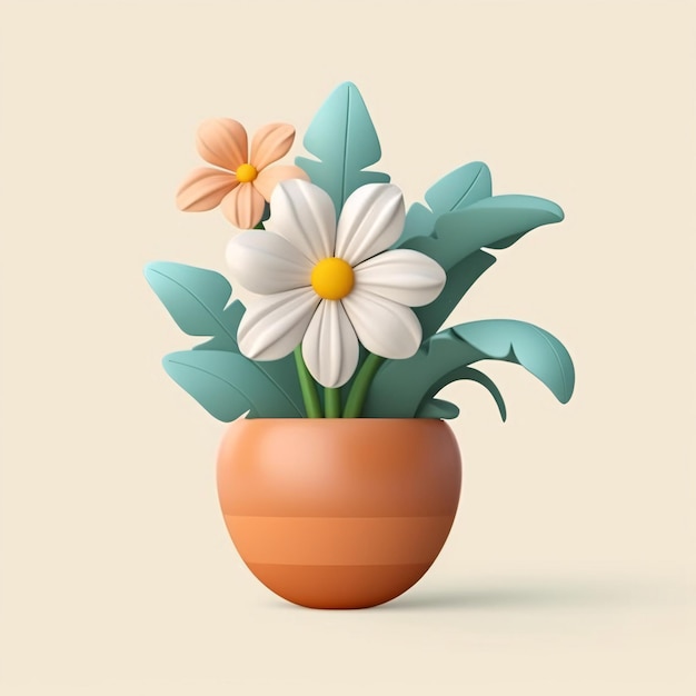 renderização 3D de vasos e flores