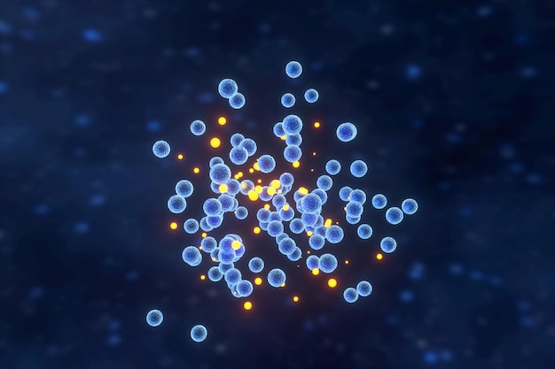 Foto renderização 3d de vírus infeccioso com detalhes de superfície em fundo azul imagem digital de computador