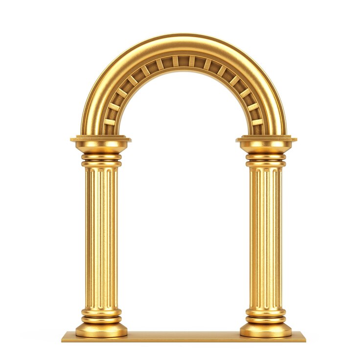 Foto renderização 3d do arco da coluna grega antiga clássica dourada
