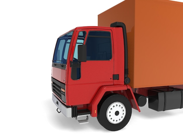 Renderização 3D do caminhão de entrega isolada no fundo branco