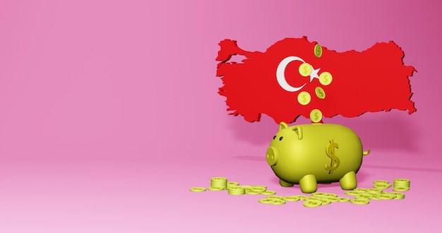 Renderização 3D do cofrinho como crescimento econômico positivo na Turquia