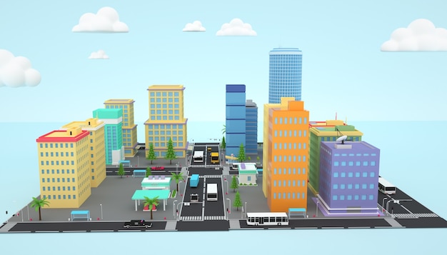 Renderização 3D do conceito de cidade isométrica de negócios