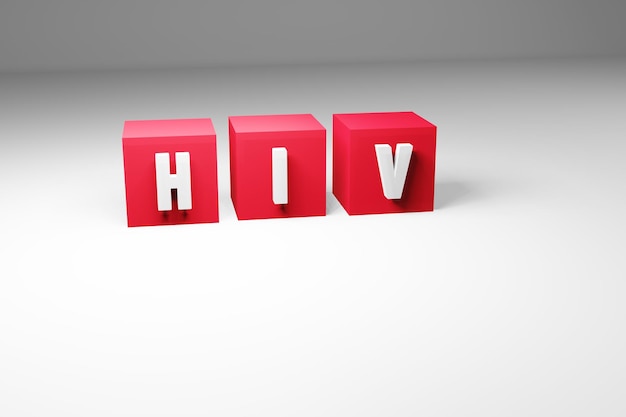 Renderização 3d do conceito de cubo vermelho do HIV, conceito de AIDS