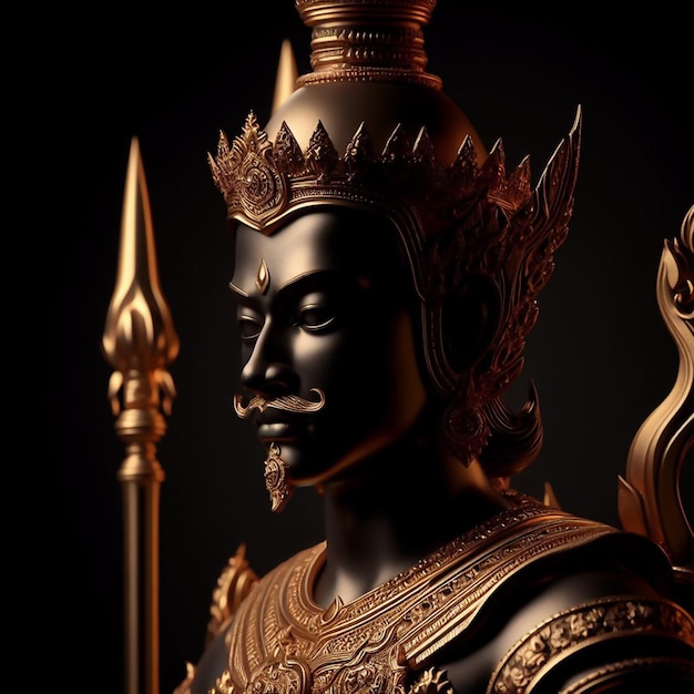 Renderização 3D do conceito de rei das estátuas douradas do Império Khmer sobre fundo preto ilustração