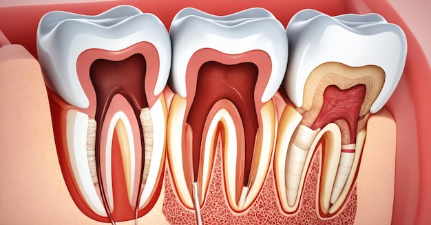 Foto renderização 3d do conceito dental da anatomia dentária humana