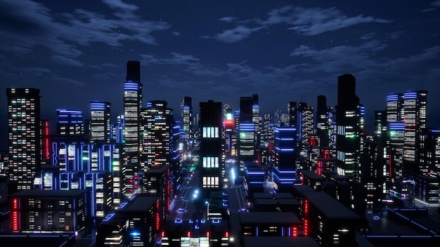 Renderização 3d do conceito metaverso da cidade e do cyberpunk