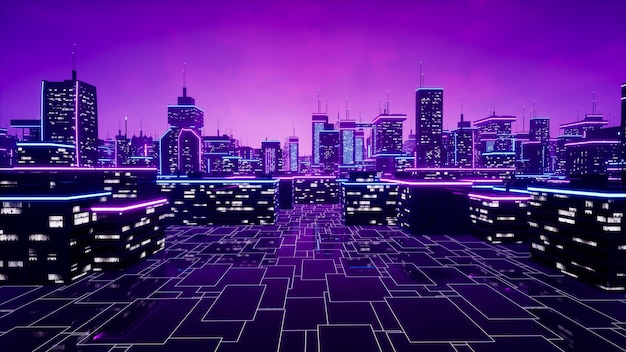 Renderização 3d do conceito metaverso da cidade e do cyberpunk