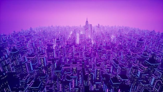 Renderização 3d do conceito metaverso da cidade e do cyberpunk