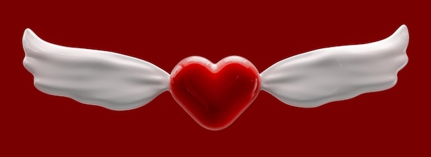 Foto renderização 3d do coração de amor de desenho animado com asas
