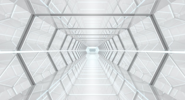 Renderização 3d do corredor futurista brilhante nave espacial