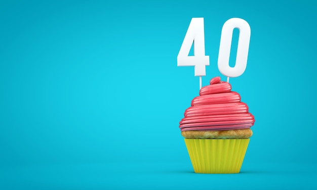 Renderização 3d do cupcake da celebração do aniversário do número 40