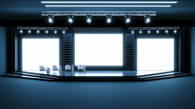 Renderização 3D do design de palco vazio para evento de palco de maquete com tela led