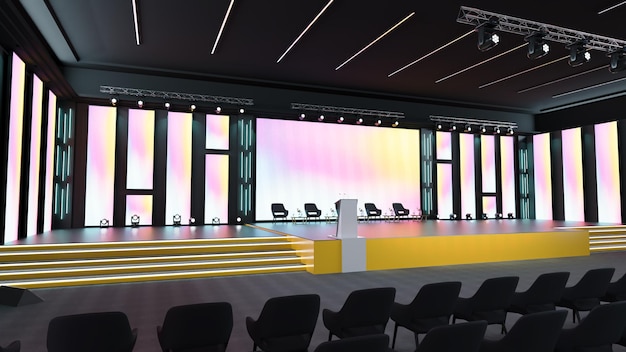 Renderização 3D do design de palco vazio para maquete e identidade corporativa Palco projetado original