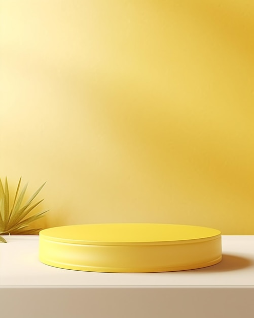 Renderização 3D do fundo amarelo do produto para cosméticos de creme Fundo de pódio moderno