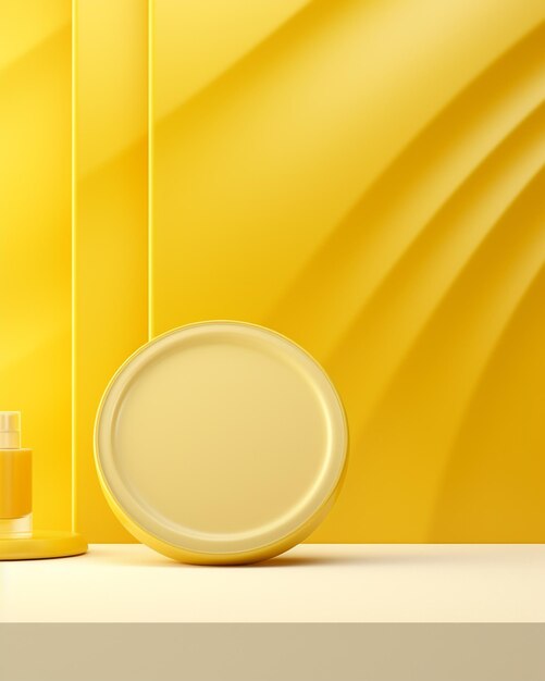 Renderização 3D do fundo amarelo do produto para cosméticos de creme Fundo de pódio moderno