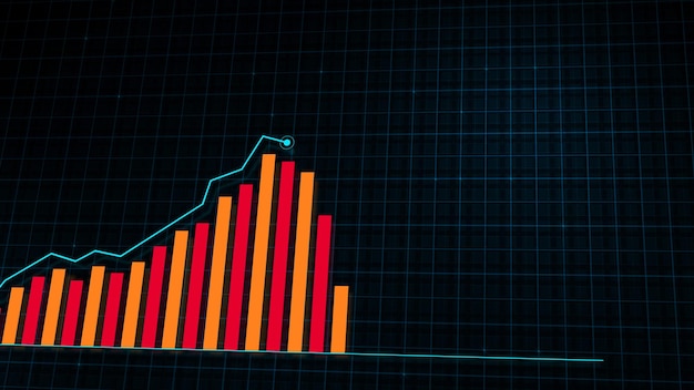 Renderização 3D do gráfico de linha crescente do gráfico de crescimento da renda digital