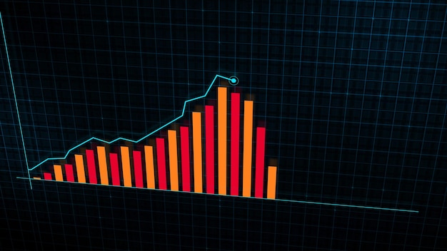 Renderização 3d do gráfico de linha crescente do gráfico de crescimento da renda digital