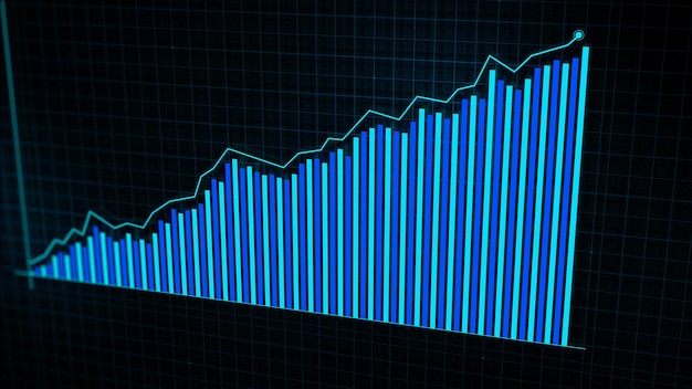 Renderização 3D do gráfico de linha crescente do gráfico de crescimento da renda digital