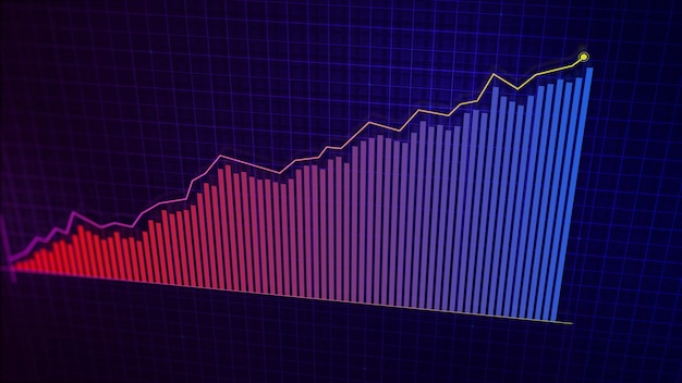 Renderização 3D do gráfico de linha crescente do gráfico de crescimento da renda digital