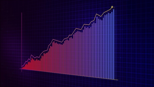 Foto renderização 3d do gráfico de linha crescente do gráfico de crescimento da renda digital