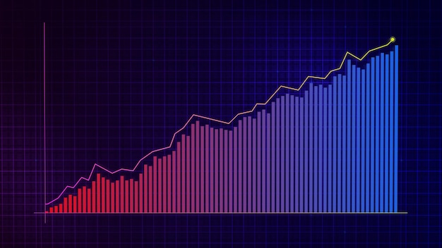 Renderização 3D do gráfico de linha crescente do gráfico de crescimento da renda digital
