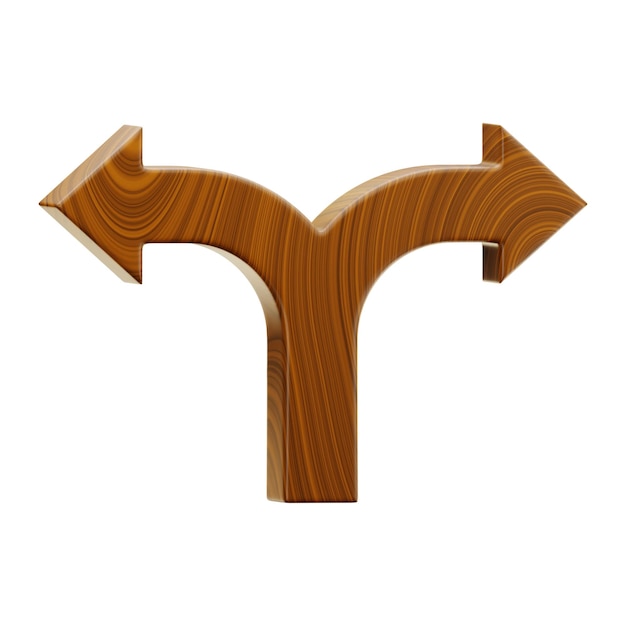 Renderização 3d do ícone de seta de madeira premium em fundo isolado