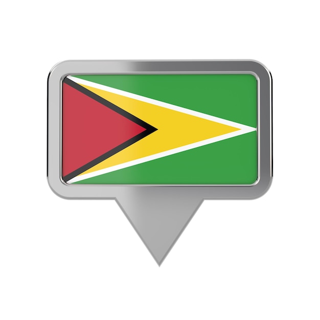Renderização 3D do ícone do marcador de localização da bandeira da Guiana