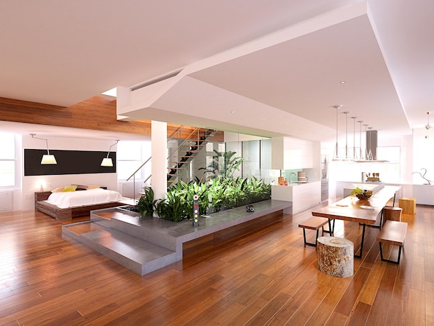 Renderização 3D do interior de uma casa de luxo moderna